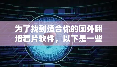 为了找到适合你的国外翻墙看片软件，以下是一些综合考虑的因素和推荐，帮助你选择合适的解决方案